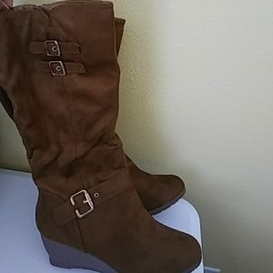 Suede knee length boots